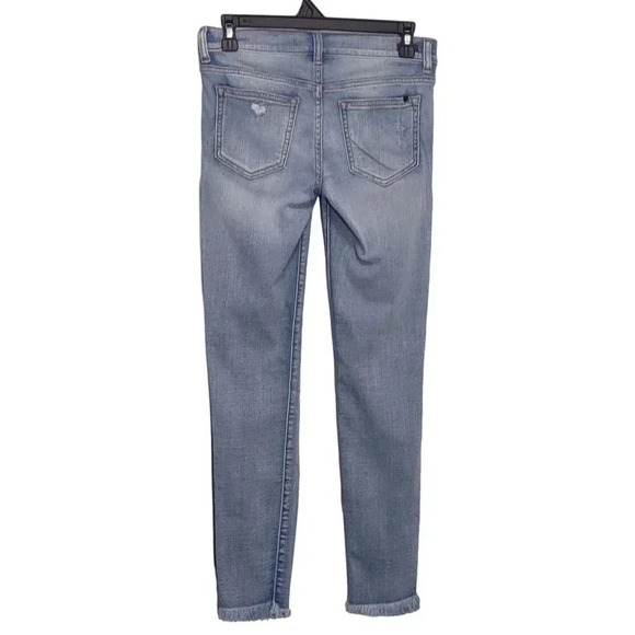 SP Black Label Frayed Skinny Distressed Blue Wash Straight Denim Jeans - Picture 4 of 8